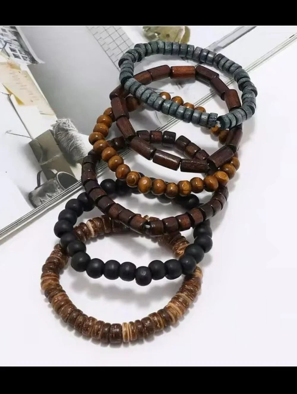 Men's‎ Beaded Bracelets Set 6pc Beads Jewelry New G11